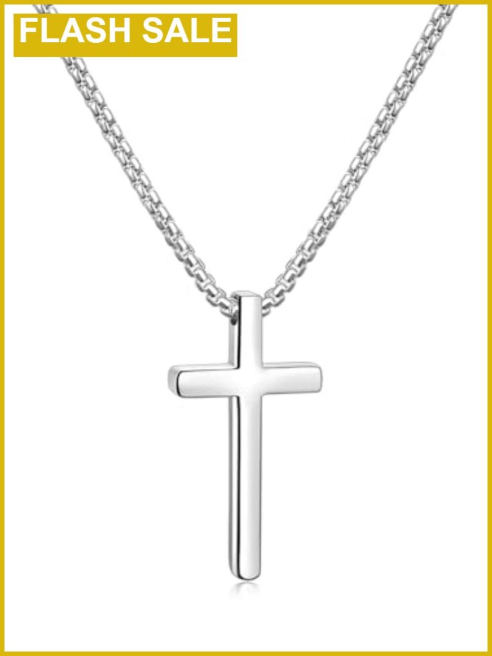 Mens Stainless Steel Cross Necklace 20in Box Chain Pendant